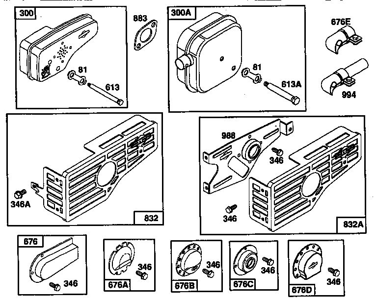 Muffler Assembly Diagram and Parts List for 124700-124799 7055 Briggs and Stratton Engine